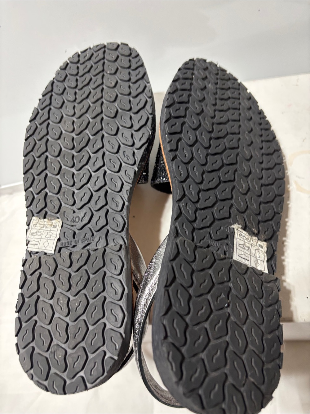 Women's Black Glitter Sandals with Silver Ankle Strap - Picture 3 of 6